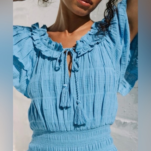 Cleobella Santana Ankle Dress Sky Blue Ruffled Dress - Picture 7 of 10